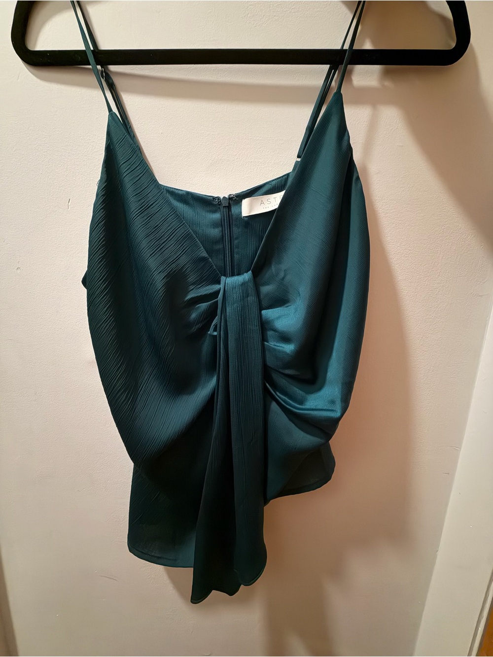 Astr Teal Draped Front Tie Satin Cami